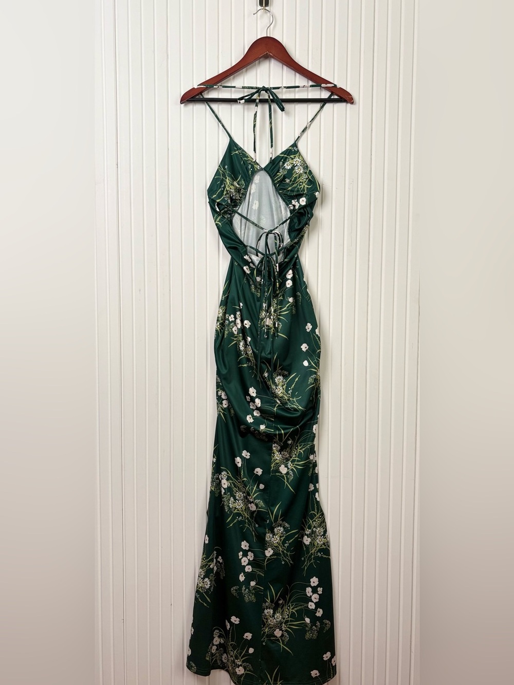 Parthea Floral Satin Slip Maxi Dress M Lace Up Open Back Summer Wedding Guest - Picture 3 of 14